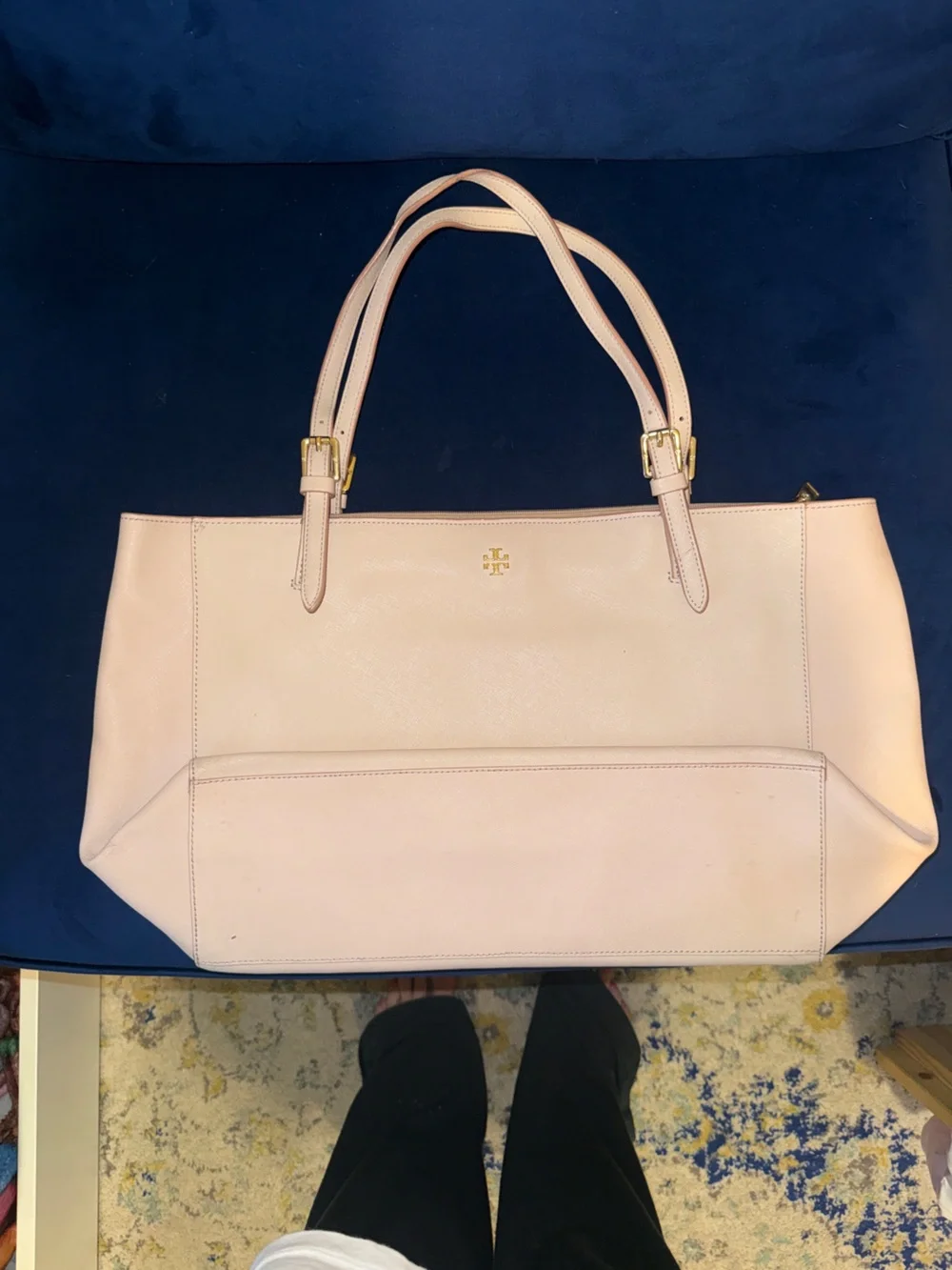Tory Burch Blush Pink Leather Tote with Gold Hardware